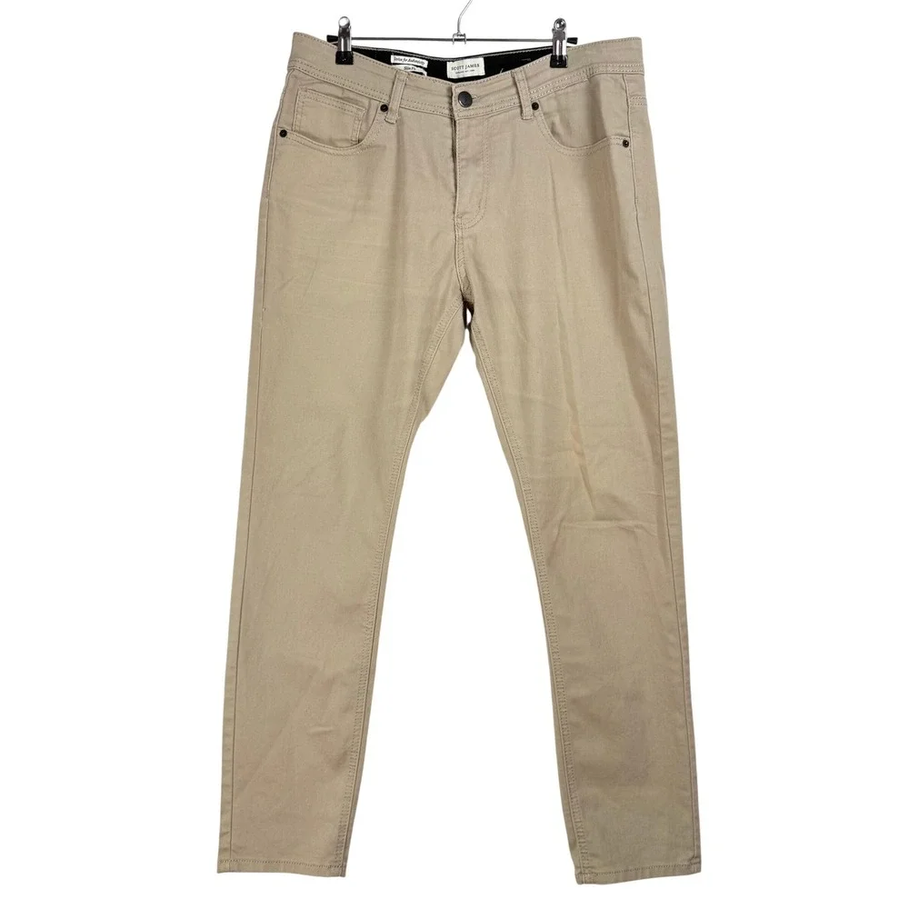 Scott James Mens Slim Fit Tan Khaki Pants Chinos Cotton Stretch Size‎ 33x32